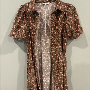 Floral Brown and Pink Women's Top